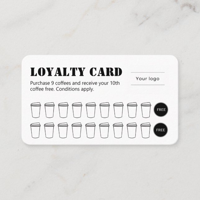 Carte De Fidélité Stencil Typography Coffee Loyalty Card (Devant)