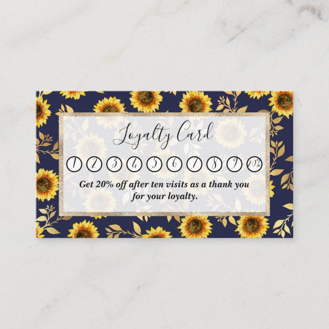 Carte De Fidélité Sunny Yellow Gold Navy Feuille Motif (Devant)
