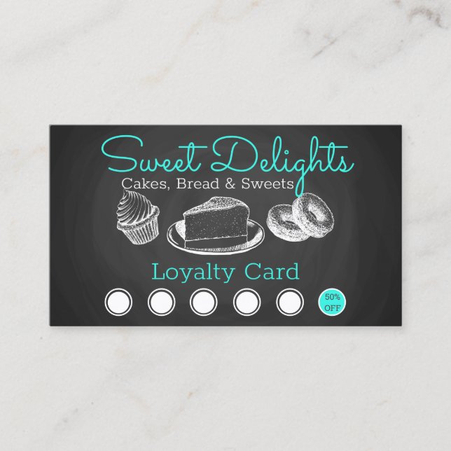 Carte De Fidélité Sweet Bakery Chalkboard Professionnel (Devant)