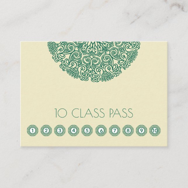 Carte De Fidélité Symbole Mandala vert Classe de Yoga (Devant)