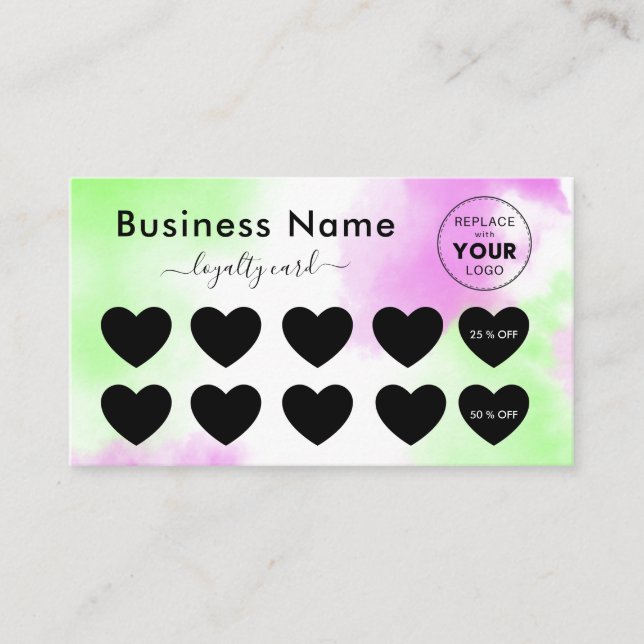 Carte De Fidélité Teinture à tarte rose verte Ajouter Logo Remise mi (Devant)