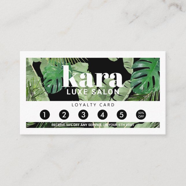 Carte De Fidélité Tropical Moderne Boutique Salon Black Loyalty Card (Devant)