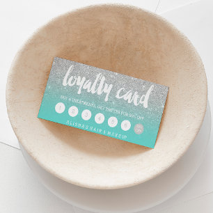 Carte De Fidélité typographie argent parties scintillant turquoise l