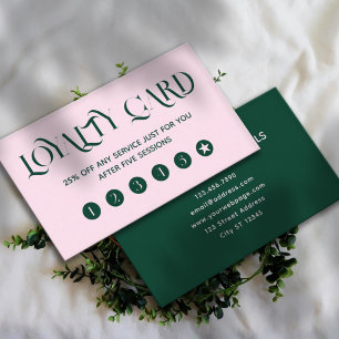 Carte De Fidélité Vert pastel minimaliste propre rose