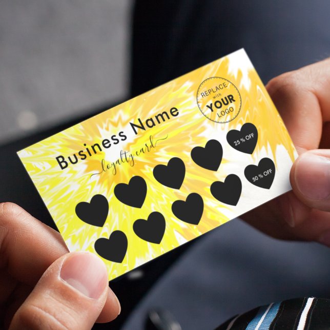 Carte De Fidélité Yellow Tie Dye Ajouter Logo Remise Minimale & Fill (Créateur téléchargé)