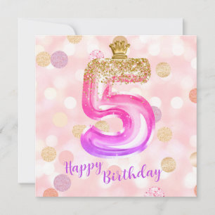 Carte de fille d'anniversaire 5ème Rose Violet Or