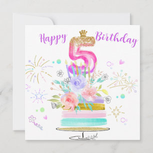 Carte de fille d'anniversaire 5ème Rose Violet Or