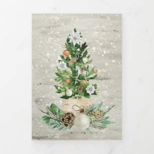 Carte De Fin D'année Trois Volets Arbre de Noël Or Et Vert Personnalisé