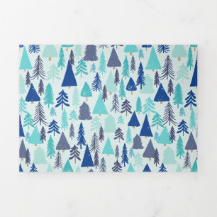Carte De Fin D'année Trois Volets Arbres de Noël bleus dans une forêt À feuillage pe