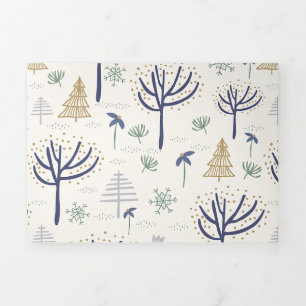 Carte De Fin D'année Trois Volets Arbres de Noël en argent d'or Lumières et ornement