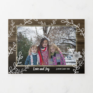 Carte De Fin D'année Trois Volets Bois de Noël rustique et vignes Multi-Photo
