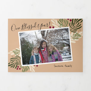Carte De Fin D'année Trois Volets Branches de Noël rustiques et baies Multi Photo