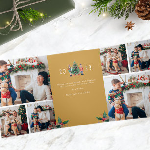 Carte De Fin D'année Trois Volets Carte de vacances pliable en trois avec photo doré
