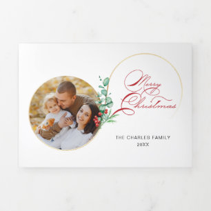 Carte De Fin D'année Trois Volets Chic Joyeux Noël Gold Swirl Floral Photo
