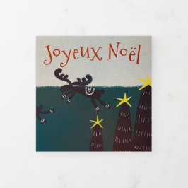 Carte De Fin D'année Trois Volets Christmas card: Happy reindeers 三つ折りクリスマスカー