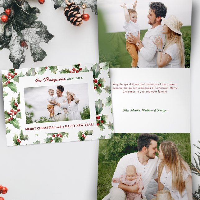 Carte De Fin D'année Trois Volets Coloré Gras Festif Noël Holly Photo (Créateur téléchargé)