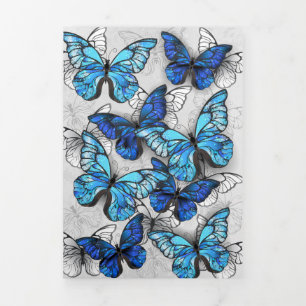 Carte De Fin D'année Trois Volets Composition de papillons blancs et bleus