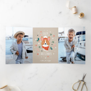 Carte De Fin D'année Trois Volets Corgi Cozy - Chaleur de Noël
