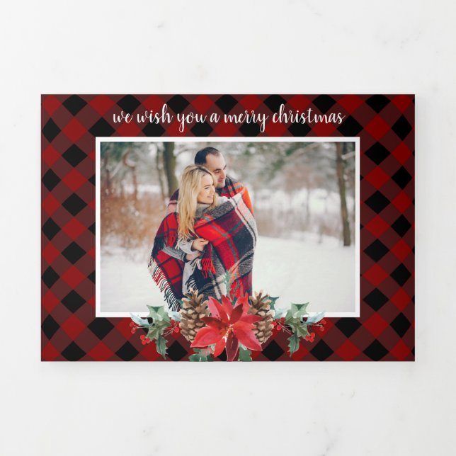 Carte De Fin D'année Trois Volets Cosy rouge plissé multi photo Noël (Page de couverture)