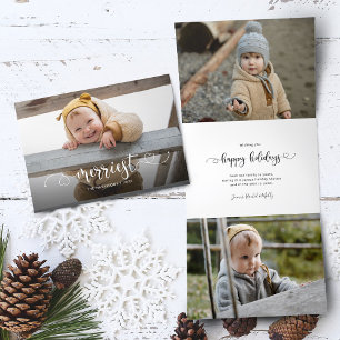 Carte De Fin D'année Trois Volets Cute Merriest Moderne Calligraphie Photo