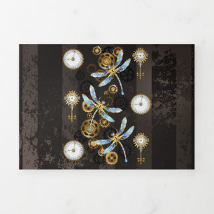 Carte De Fin D'année Trois Volets Dragonflies de Steampunk sur arrière - plan rayé b