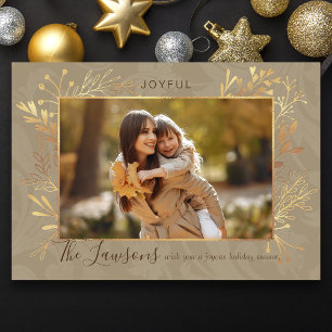 Carte De Fin D'année Trois Volets Elégant Artisan Gold Feuilles photo