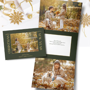 Carte De Fin D'année Trois Volets Elégant or Joyeux Noël Typographie Photo