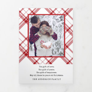 Carte De Fin D'année Trois Volets Élégant rouge blanc plaid