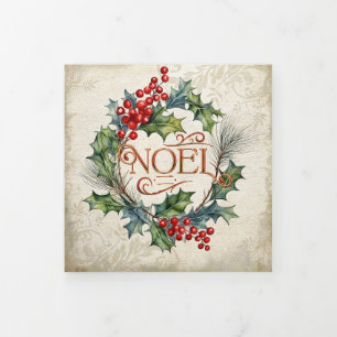 Carte De Fin D'année Trois Volets Élégant Style Orné Vintage Noel Floral