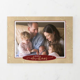 Carte De Fin D'année Trois Volets Elégante Parties scintillant or 4 Photo Noël