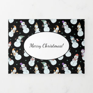 Carte De Fin D'année Trois Volets Enfants Noël mignon Snowman en Casquette