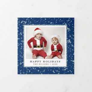 Carte De Fin D'année Trois Volets Faux Silver Flakes Noël