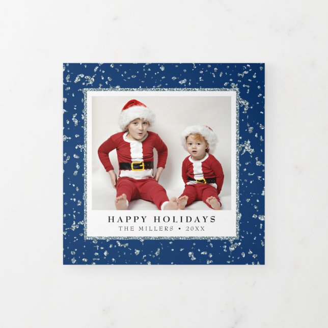 Carte De Fin D'année Trois Volets Faux Silver Flakes Noël (Protection)