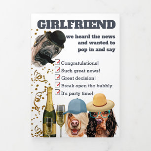 Carte De Fin D'année Trois Volets Félicitations champagne chiens fiançailles