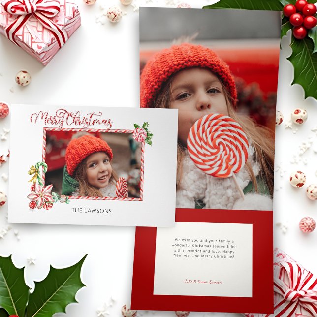 Carte De Fin D'année Trois Volets Festive Candy Cane Merry Christmas One Photo (Créateur téléchargé)