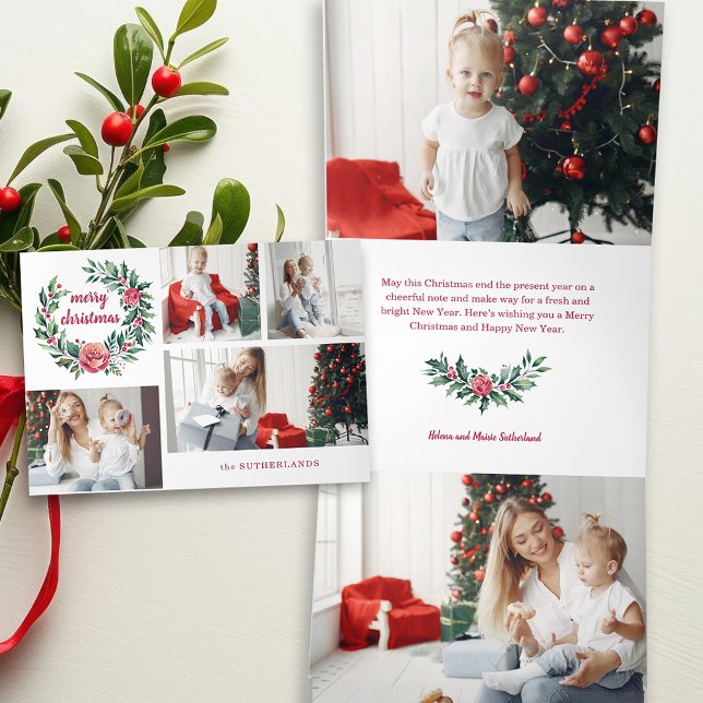 Carte De Fin D'année Trois Volets Festive Colorful Christmas Wreath Photo Collage (Créateur téléchargé)
