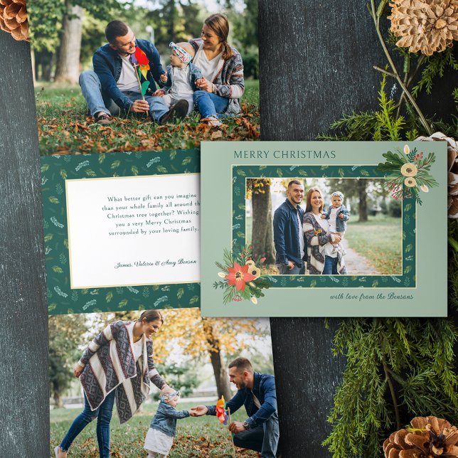 Carte De Fin D'année Trois Volets Festive mignonne Noël Floral 1 Photo (Créateur téléchargé)