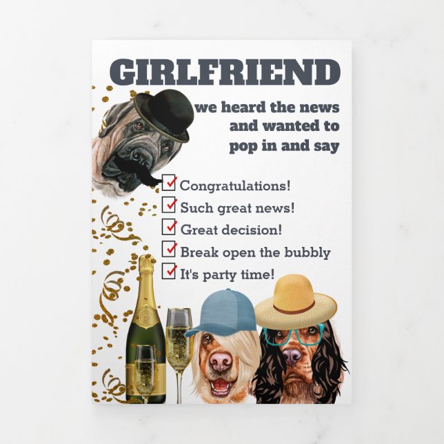 Carte De Fin D'année Trois Volets Filles chiens champagne félicitations fiançailles (Page de couverture)