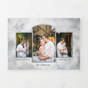 Carte De Fin D'année Trois Volets Fléaux de neige en argent brillant magique 3 photo