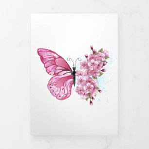 Carte De Fin D'année Trois Volets Flower Butterfly