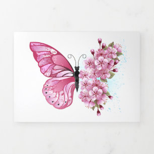Carte De Fin D'année Trois Volets Flower Butterfly
