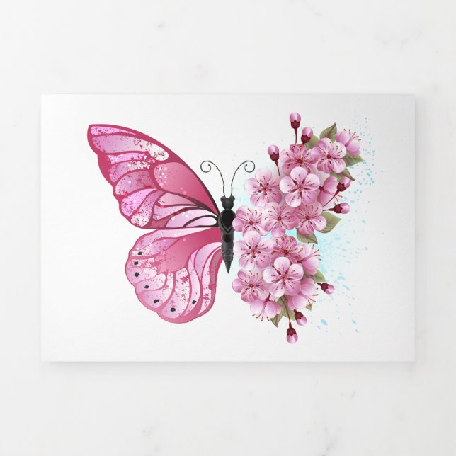 Carte De Fin D'année Trois Volets Flower Butterfly (Page de couverture)