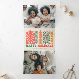Carte De Fin D'année Trois Volets Forêt festive rétro