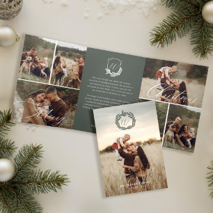 Carte De Fin D'année Trois Volets Galerie de photos Garland Wreath Monogram Noël