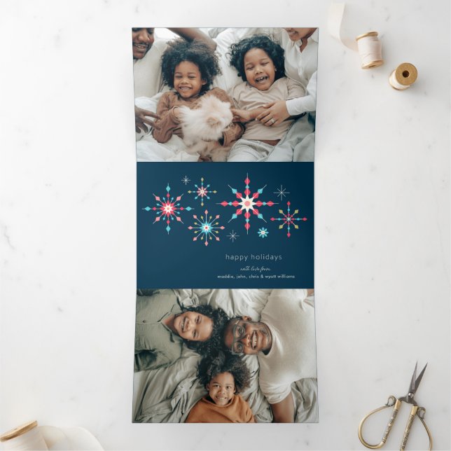 Carte De Fin D'année Trois Volets Géométrique Snowflake Géométrique voeux de vacance (Intérieur)
