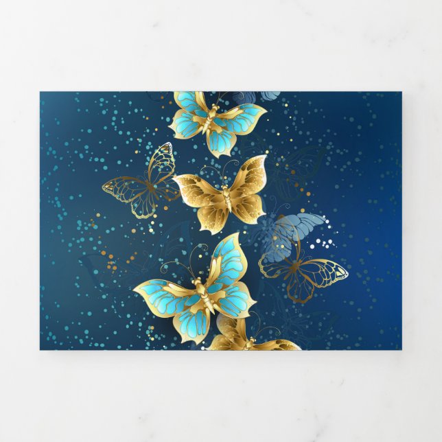 Carte De Fin D'année Trois Volets Golden butterflies (Page de couverture)