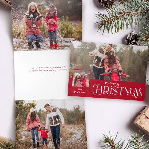 Carte De Fin D'année Trois Volets Joyeuse typographie de Noël Rouge multi-photo