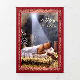 Carte De Fin D'année Trois Volets Joyeux Noël. Art de la Nativité afro-américaine