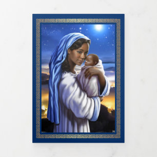 Carte De Fin D'année Trois Volets Joyeux Noël. Art de la Nativité afro-américaine