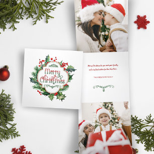 Carte De Fin D'année Trois Volets Joyeux Noël coloré joyeux Scripts Holly